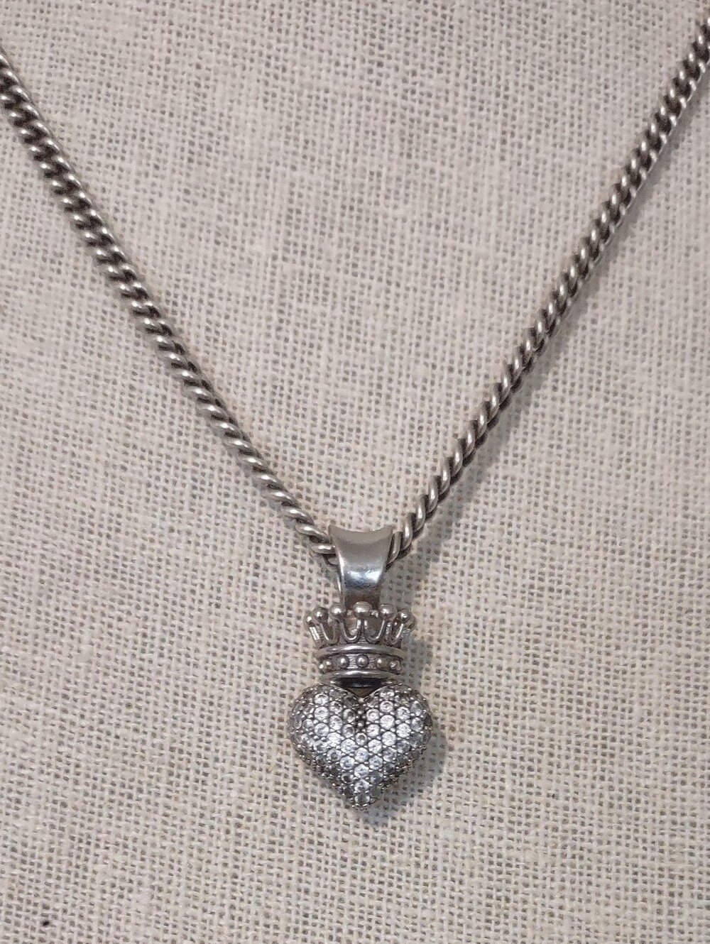 Small King Baby 3D Pave Heart Pendant With Curb Necklace 18"